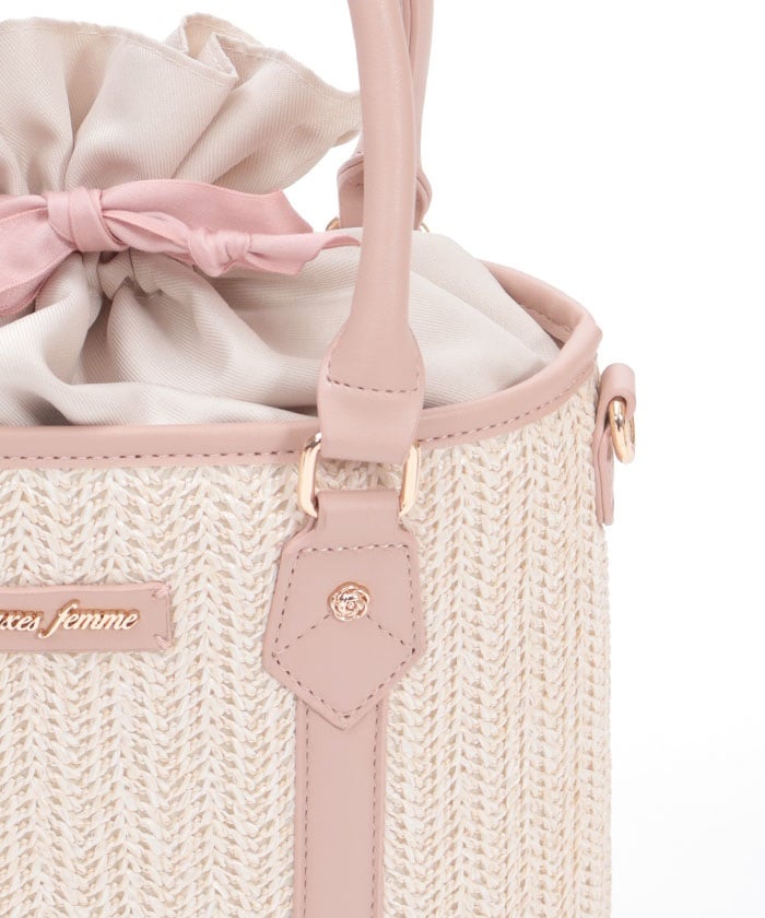 Faux Leather & Woven Bicolor Bag