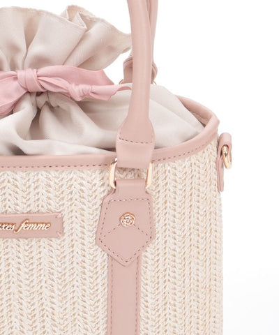 Faux Leather & Woven Bicolor Bag