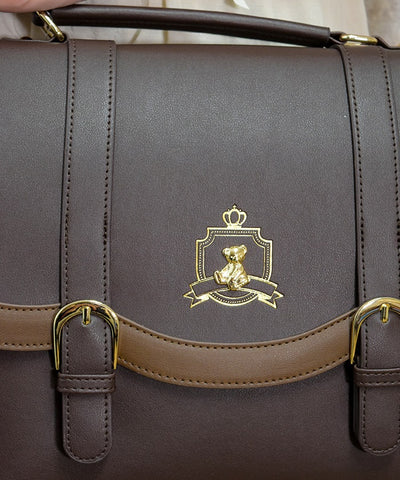 Bear Metal Emblem Satchel Bag