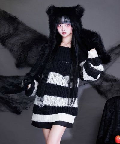 Striped Off-Shoulder Knit Pullover