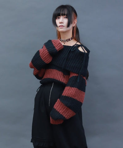 Striped Off-Shoulder Knit Pullover