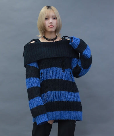 Striped Off-Shoulder Knit Pullover