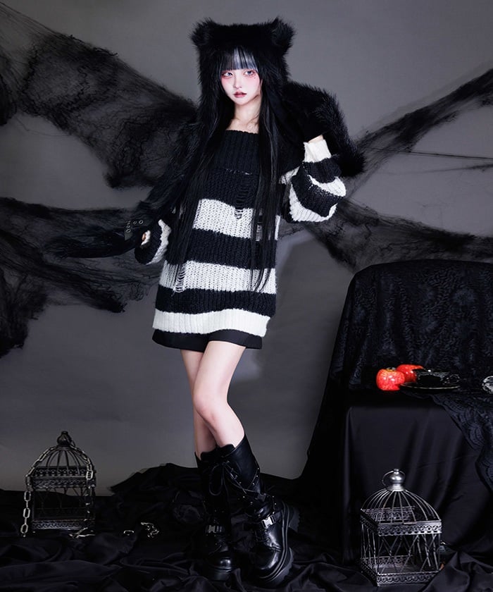 Striped Off-Shoulder Knit Pullover