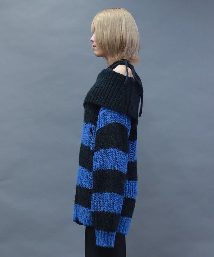 Striped Off-Shoulder Knit Pullover