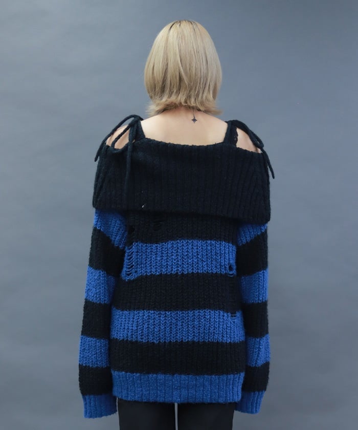 Striped Off-Shoulder Knit Pullover