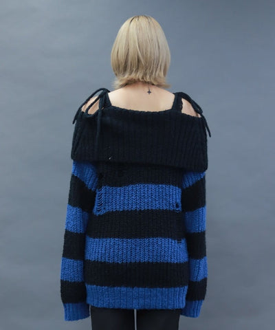 Striped Off-Shoulder Knit Pullover