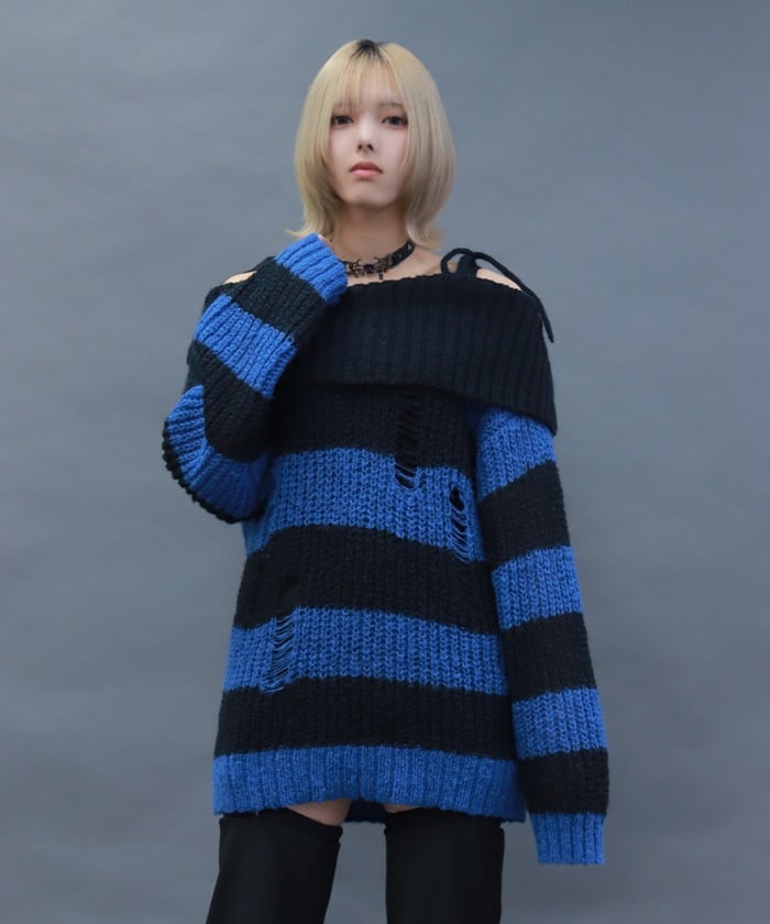 Striped Off-Shoulder Knit Pullover