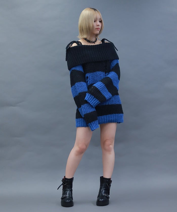 Striped Off-Shoulder Knit Pullover