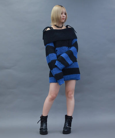 Striped Off-Shoulder Knit Pullover