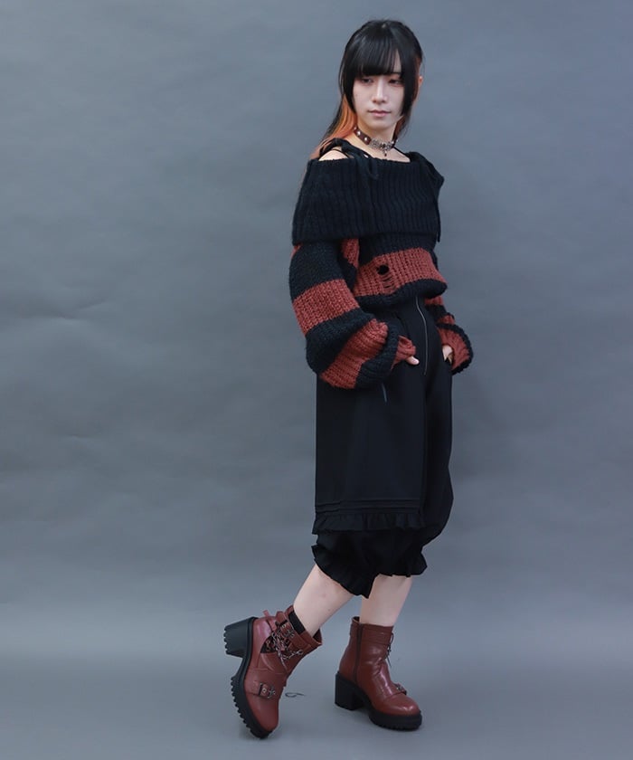 Striped Off-Shoulder Knit Pullover