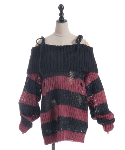 Striped Off-Shoulder Knit Pullover