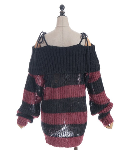 Striped Off-Shoulder Knit Pullover