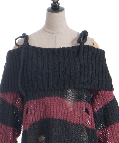 Striped Off-Shoulder Knit Pullover