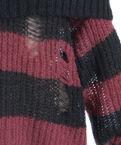 Striped Off-Shoulder Knit Pullover