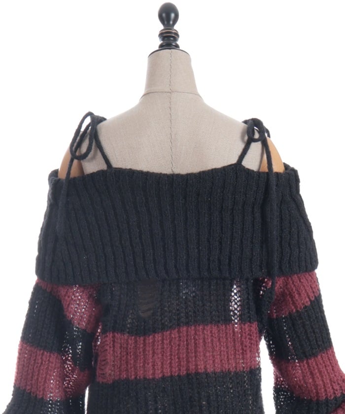 Striped Off-Shoulder Knit Pullover