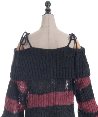 Striped Off-Shoulder Knit Pullover