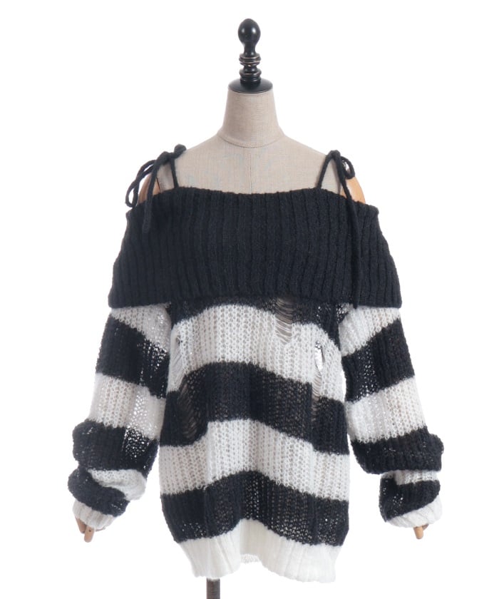 Striped Off-Shoulder Knit Pullover