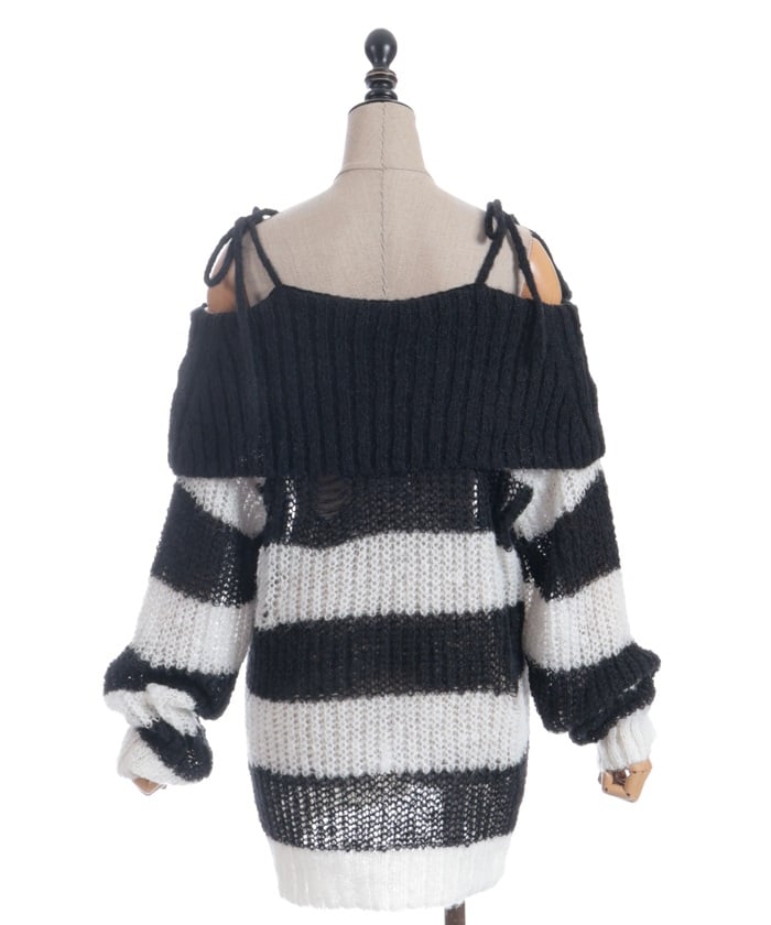 Striped Off-Shoulder Knit Pullover
