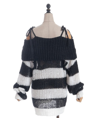 Striped Off-Shoulder Knit Pullover