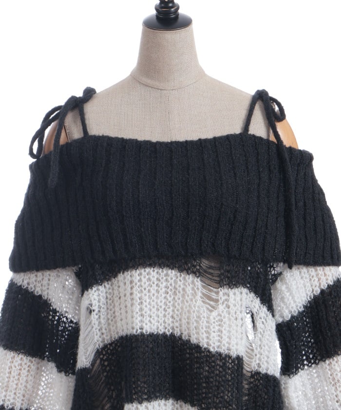 Striped Off-Shoulder Knit Pullover