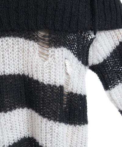 Striped Off-Shoulder Knit Pullover