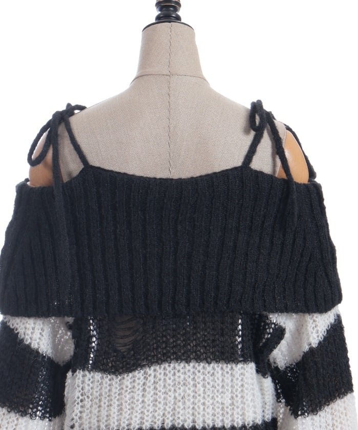 Striped Off-Shoulder Knit Pullover