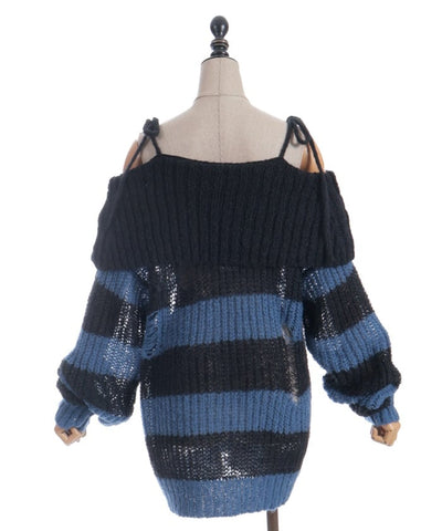 Striped Off-Shoulder Knit Pullover