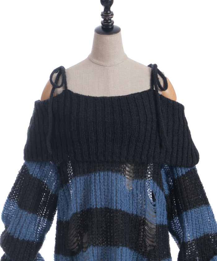 Striped Off-Shoulder Knit Pullover