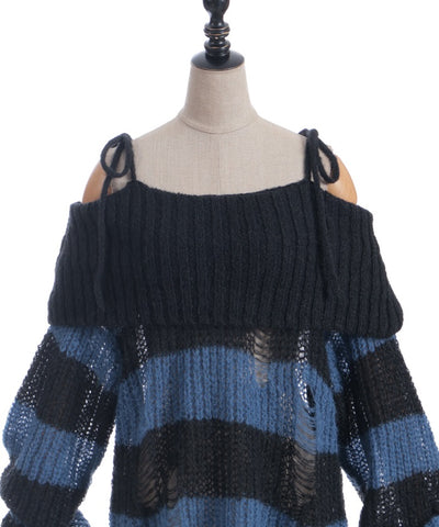 Striped Off-Shoulder Knit Pullover