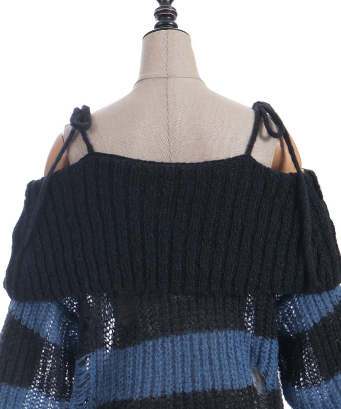 Striped Off-Shoulder Knit Pullover