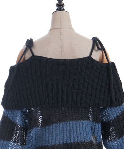 Striped Off-Shoulder Knit Pullover