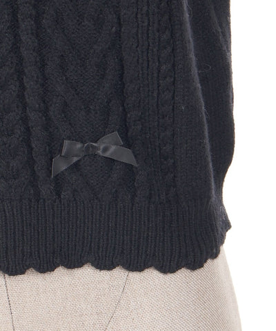 Many Ribbon Open Shoulder Knit Pullover