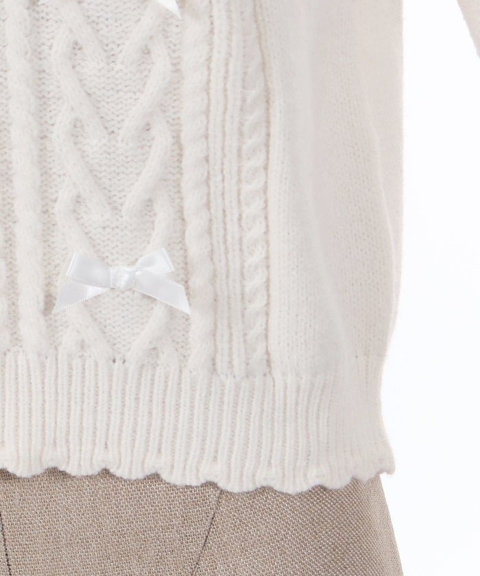 Many Ribbon Open Shoulder Knit Pullover