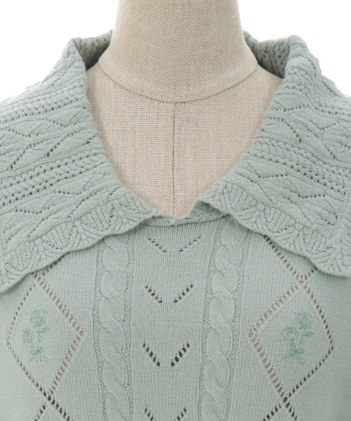 Bouquet Embroidery Big Collar Knit Pullover