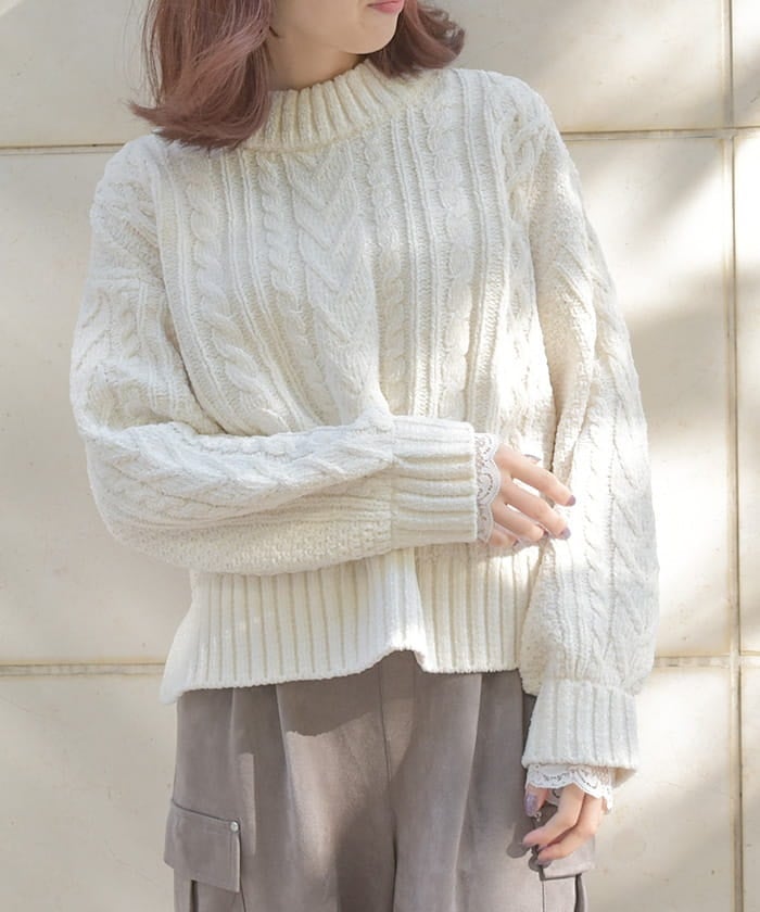 Velour Chenille Knit Pullover