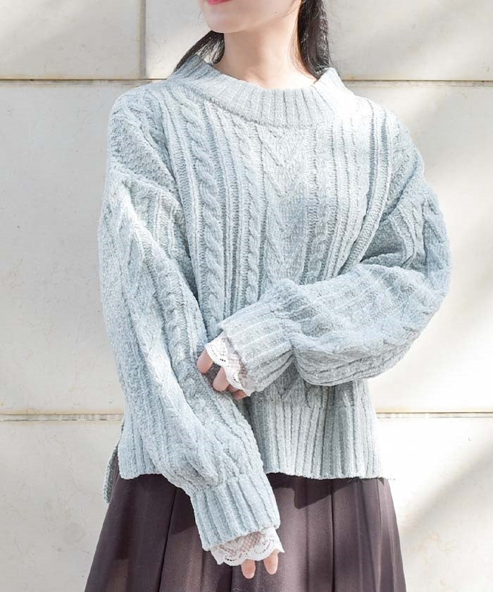 Velour Chenille Knit Pullover