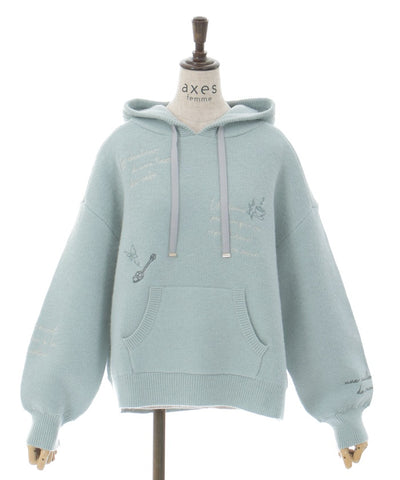 Random Embroidery Knit Hoodie