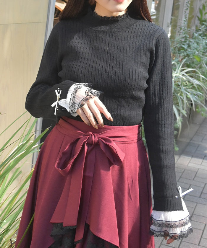 Ribbon & Tulle Lace Knit Top