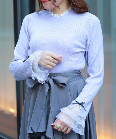 Ribbon & Tulle Lace Knit Top