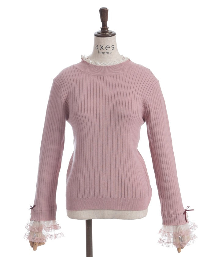 Ribbon & Tulle Lace Knit Top