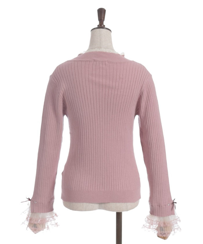 Ribbon & Tulle Lace Knit Top