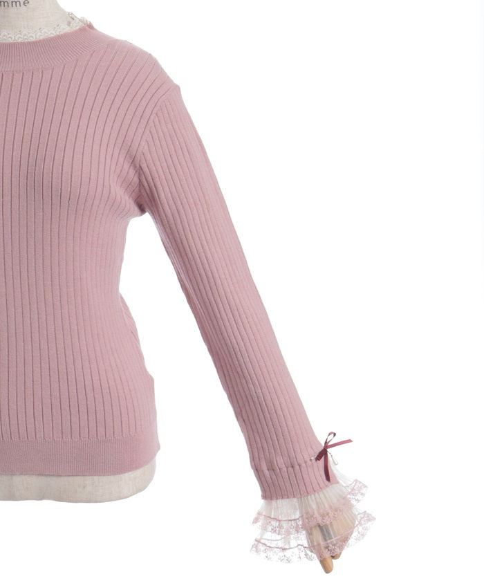 Ribbon & Tulle Lace Knit Top