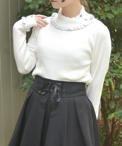 Bicolor Frill Rose Knit Top