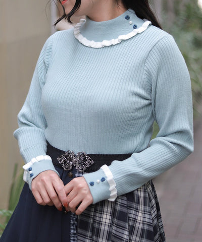 Bicolor Frill Rose Knit Top