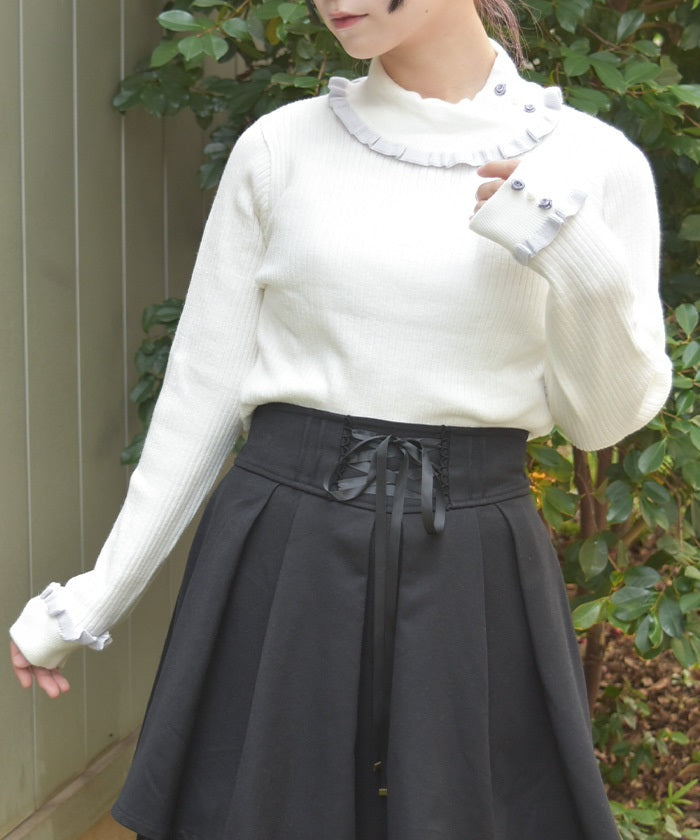 Bicolor Frill Rose Knit Top