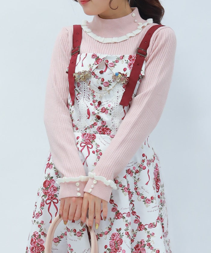 Bicolor Frill Rose Knit Top
