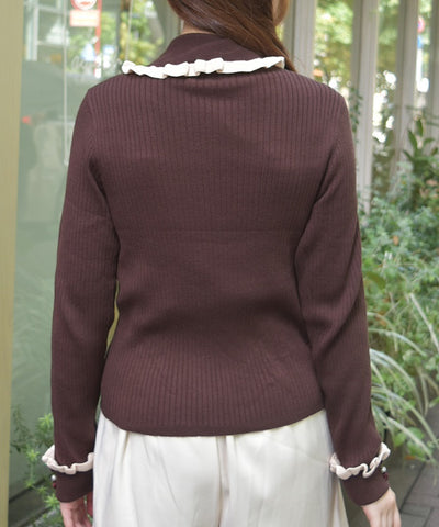 Bicolor Frill Rose Knit Top