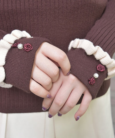 Bicolor Frill Rose Knit Top