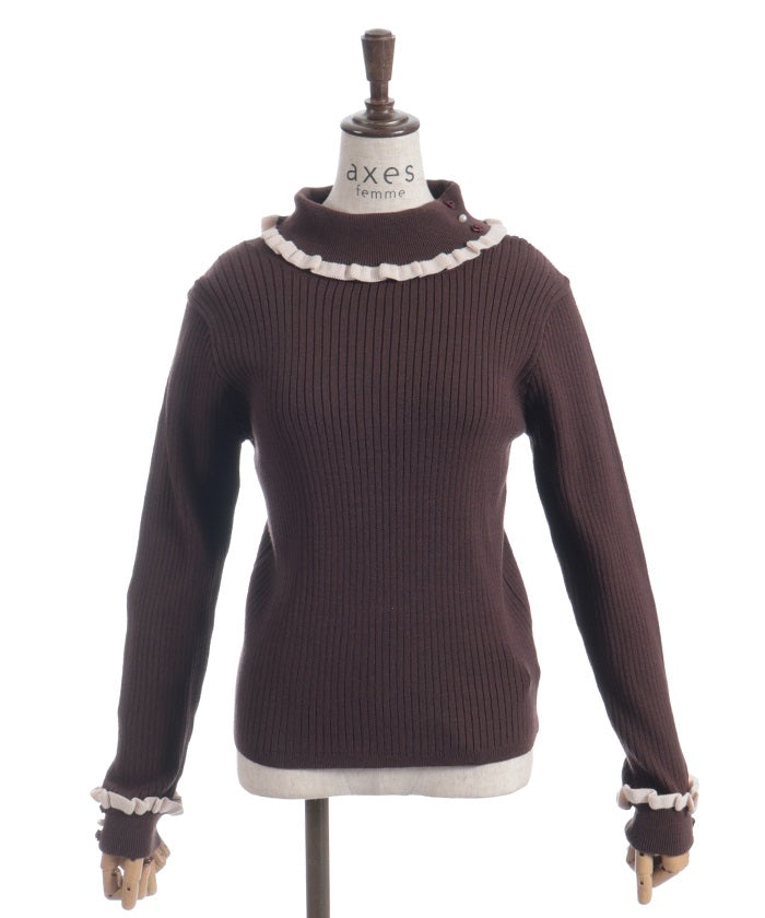 Bicolor Frill Rose Knit Top