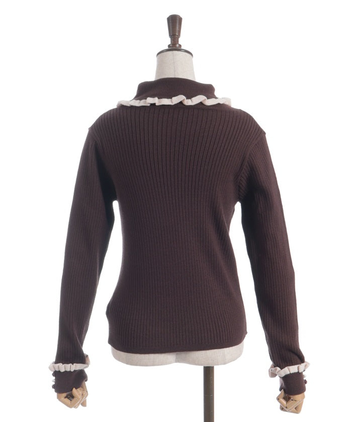 Bicolor Frill Rose Knit Top